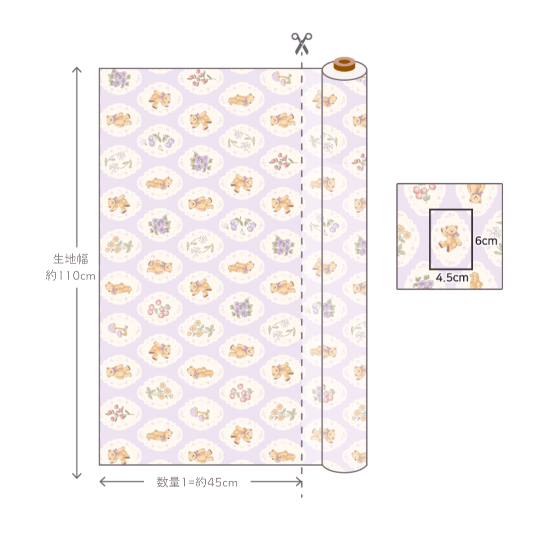 韓国生地 teddy bear garden くま パステル コットン CO040 商品画像2