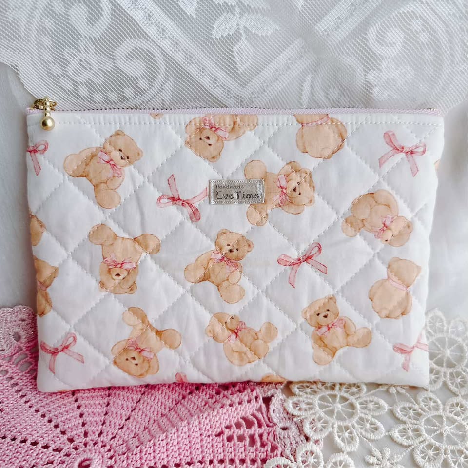 韓国生地 ribbon teddy quilting くま テディベア リボン キルティング コットン QU028 商品画像1