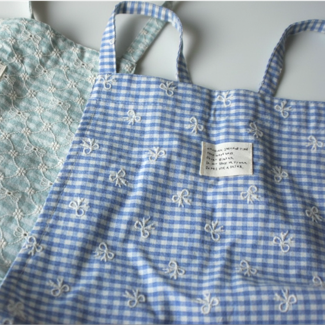 韓国生地 blue ribbon check 刺繍 コットン リボン EM007 商品画像1