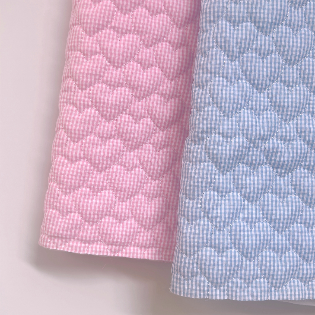 【即納】gingham seersucker heart quilting / ギンガム  / ハート / キルティング［QU019］