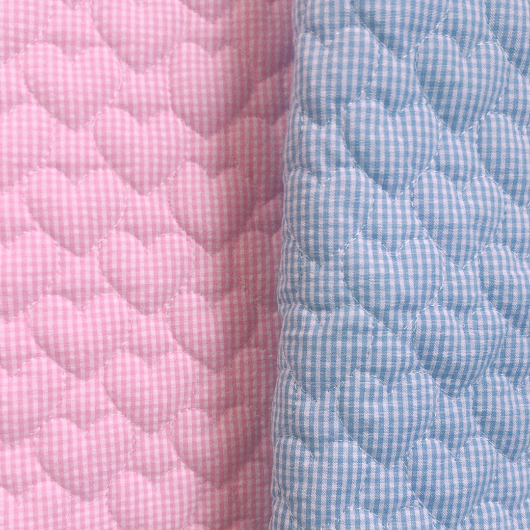 【即納】gingham seersucker heart quilting / ギンガム  / ハート / キルティング［QU019］