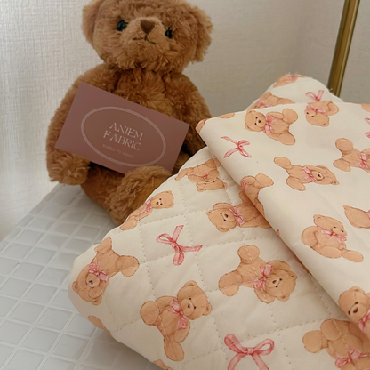 【即納】ribbon teddy quilting / くま / テディベア / リボン / キルティング / コットン［QU028］