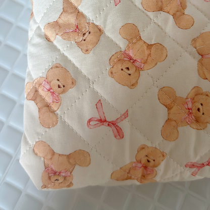 【即納】ribbon teddy quilting / くま / テディベア / リボン / キルティング / コットン［QU028］