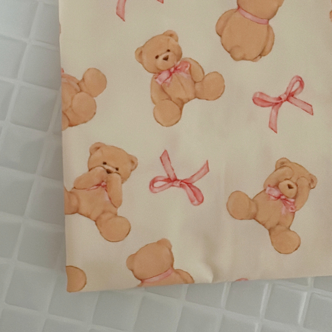 【即納】ribbon teddy quilting / くま / テディベア / リボン / キルティング / コットン［QU028］