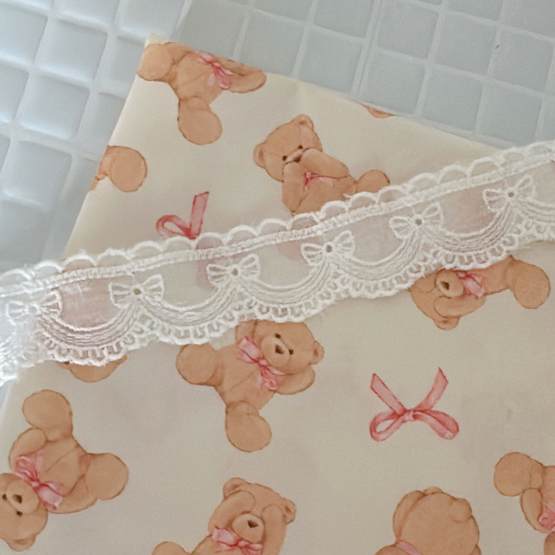 【即納】ribbon teddy quilting / くま / テディベア / リボン / キルティング / コットン［QU028］