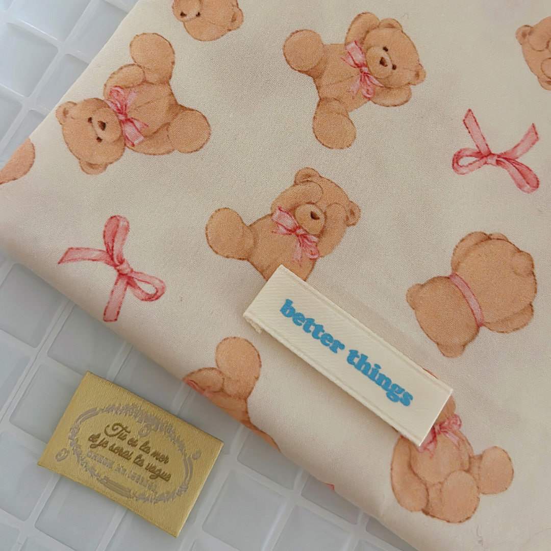 【即納】ribbon teddy quilting / くま / テディベア / リボン / キルティング / コットン［QU028］