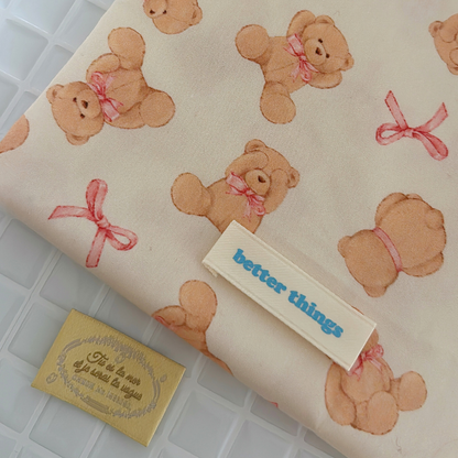 【即納】ribbon teddy quilting / くま / テディベア / リボン / キルティング / コットン［QU028］