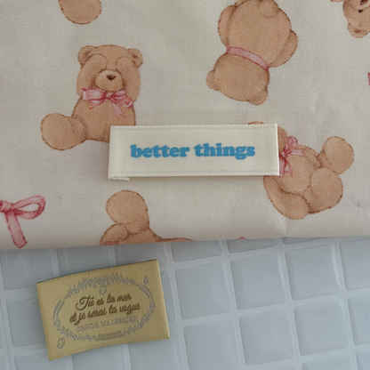 【即納】ribbon teddy quilting / くま / テディベア / リボン / キルティング / コットン［QU028］