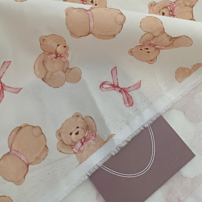 【即納】ribbon teddy quilting / くま / テディベア / リボン / キルティング / コットン［QU028］