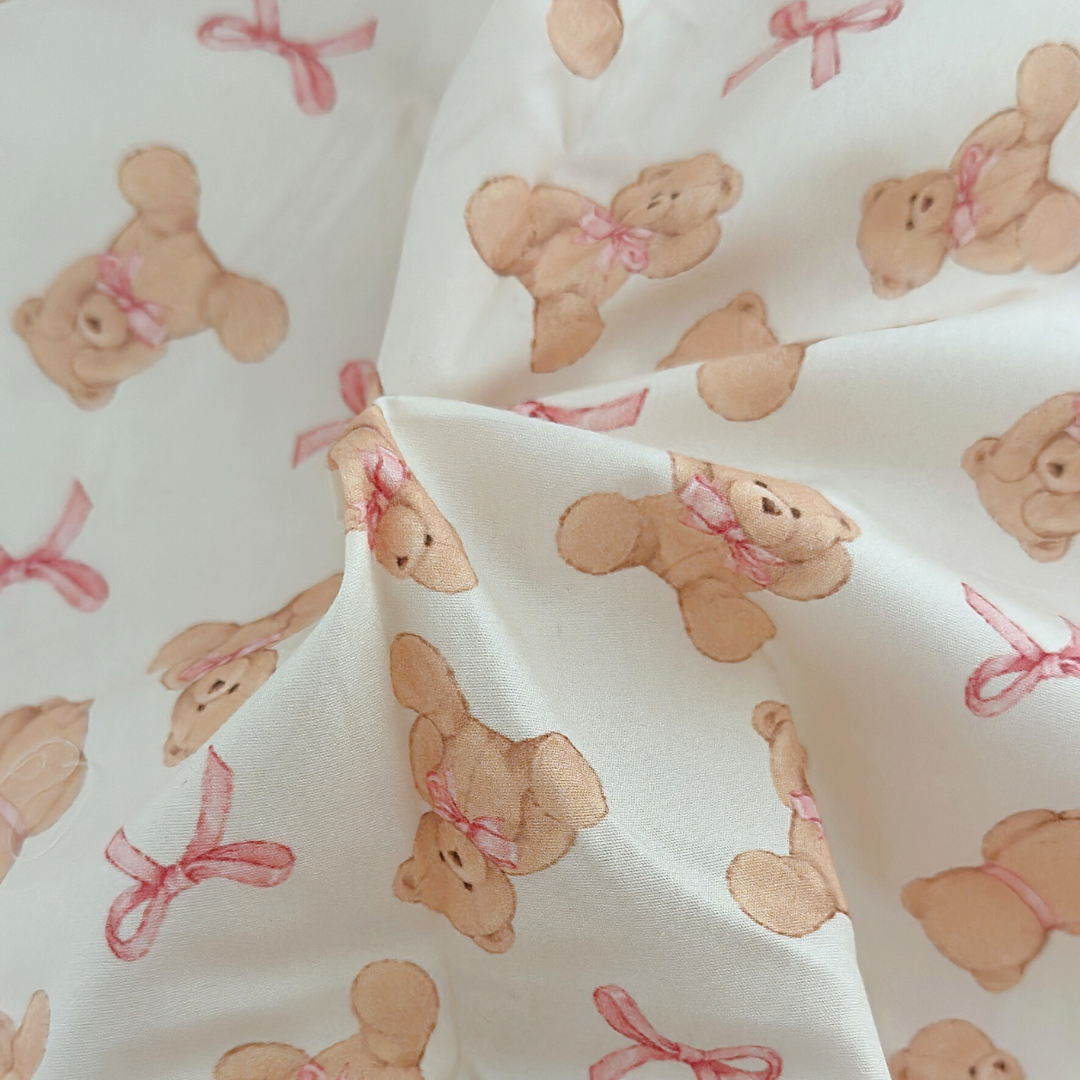 【即納】ribbon teddy quilting / くま / テディベア / リボン / キルティング / コットン［QU028］