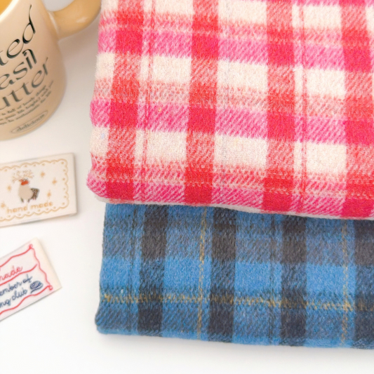 【即納】fluffy wool check / ウール / チェック / コットン / ポリエステル［CO087］