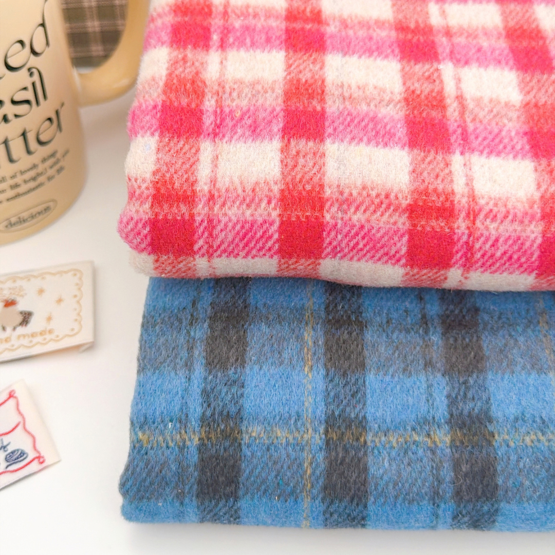 【即納】fluffy wool check / ウール / チェック / コットン / ポリエステル［CO087］