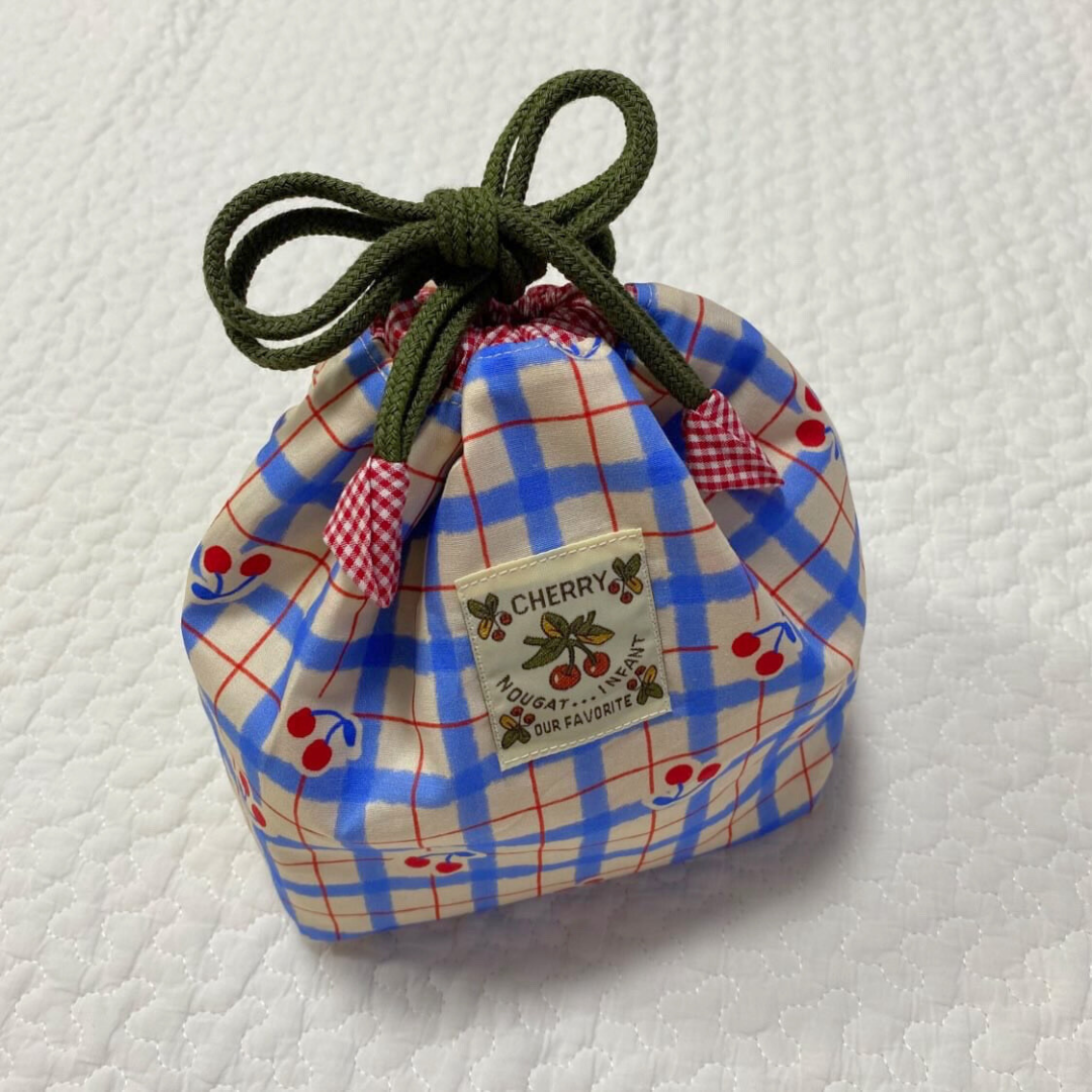 【即納】vintage blue check cherry  / コットン / チェック / チェリー /［CO009］