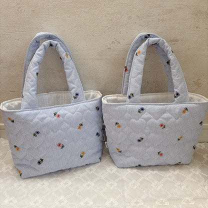 【即納】colorful flower stripe quilting / ストライプ / フラワー / キルティングあり・なし［QU018］