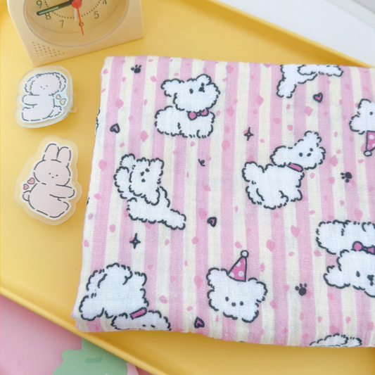 【新作SALE🐶🪽】puppy stripe garze / いぬ / ガーゼ / スライプ / コットン［CO083］