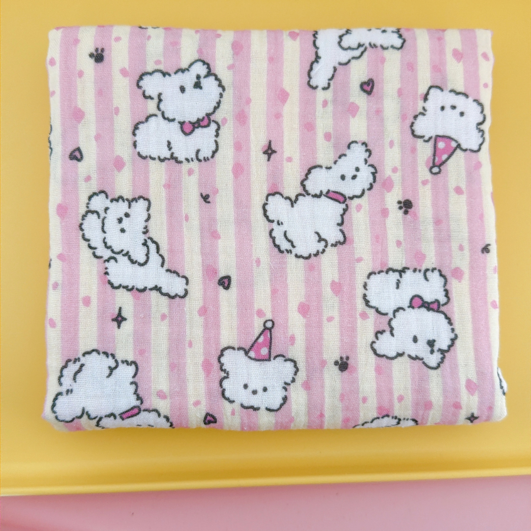 【新作SALE🐶🪽】puppy stripe garze / いぬ / ガーゼ / スライプ / コットン［CO083］