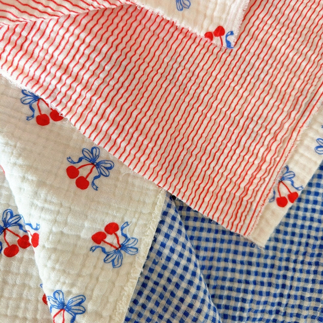 【即納】cherry blue garze / コットン / ガーゼ / チェリー［CO061］