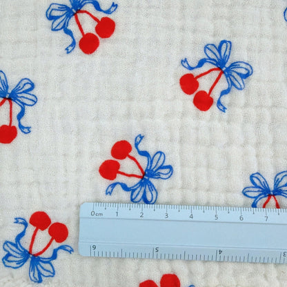 【即納】cherry blue garze / コットン / ガーゼ / チェリー［CO061］