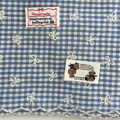 【予約】blue ribbon check / 刺繍 / コットン / リボン［EM007］