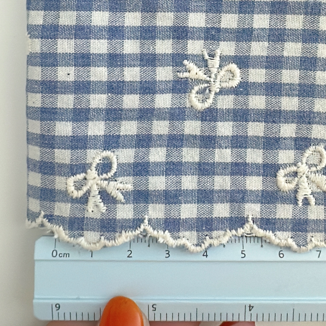 【予約】blue ribbon check / 刺繍 / コットン / リボン［EM007］