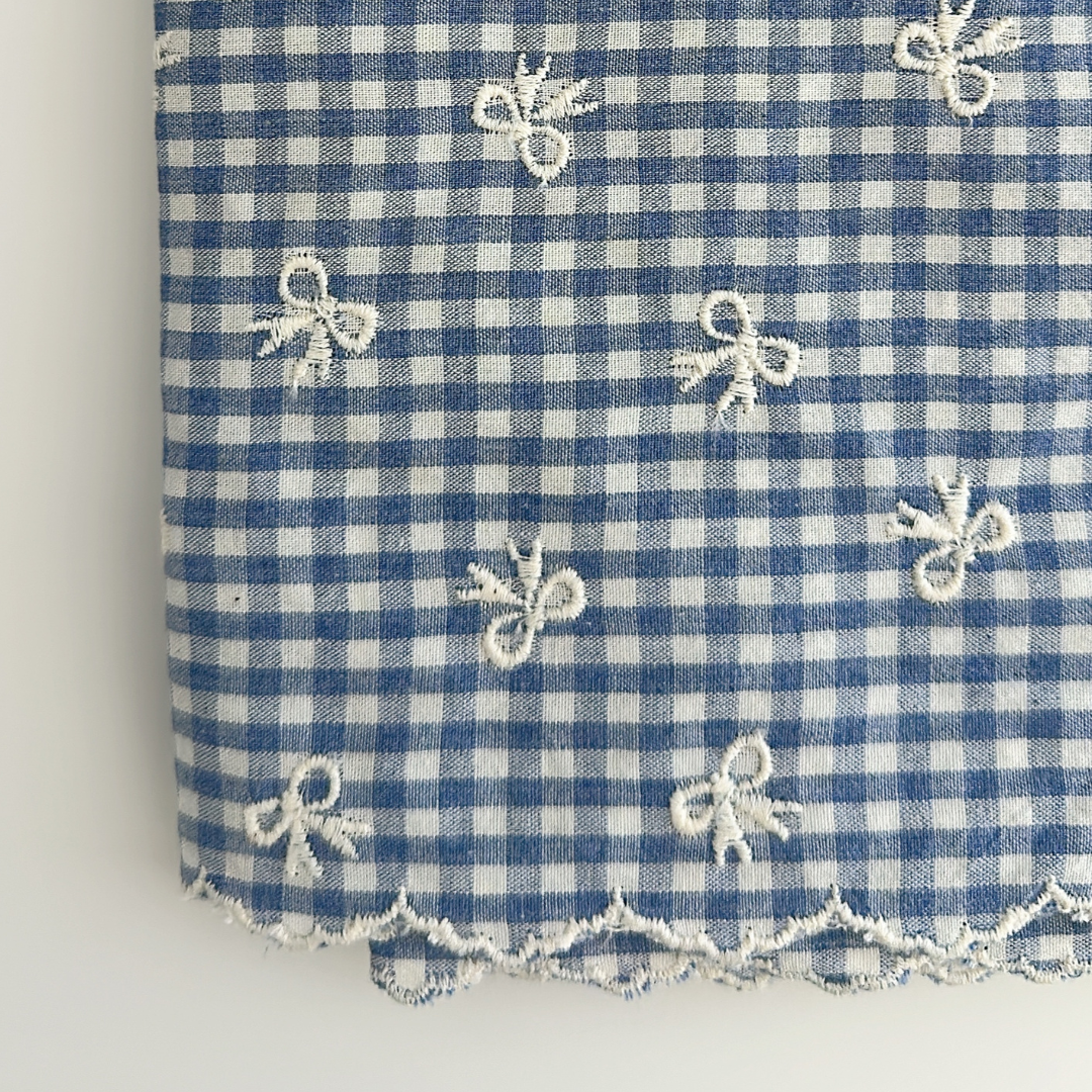 【予約】blue ribbon check / 刺繍 / コットン / リボン［EM007］