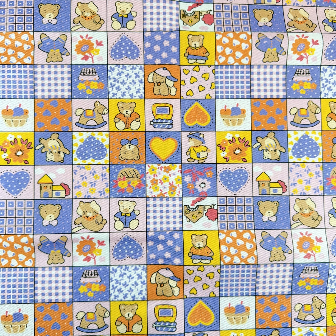 【即納】teddy patchwork twill / くま / パッチワーク / コットン / ツイル［CO072］