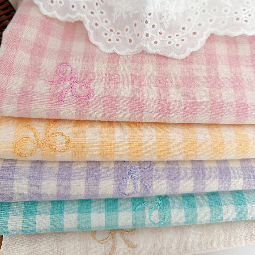 【即納】french gingham ribbon / 刺繍 / コットン / ギンガム / リボン［EM011］