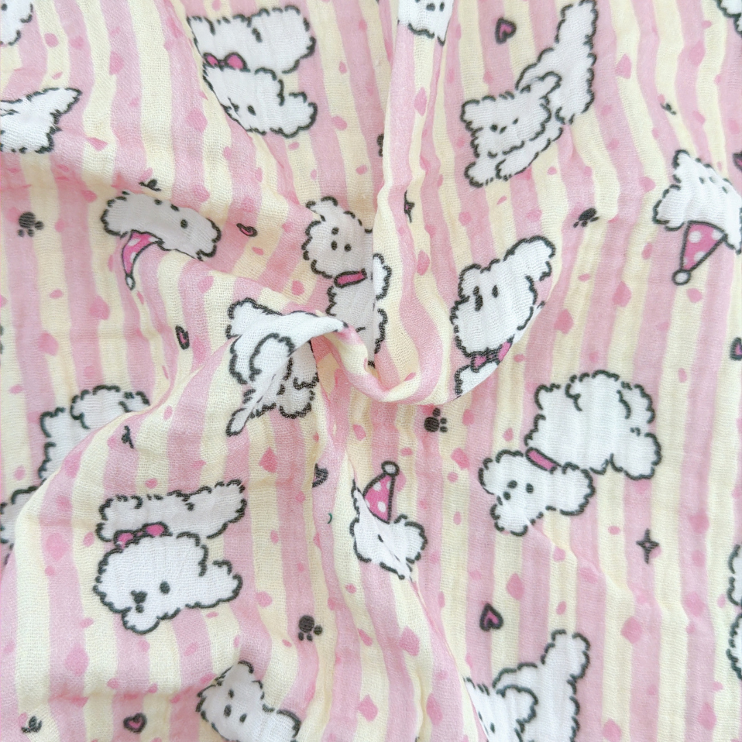 【新作SALE🐶🪽】puppy stripe garze / いぬ / ガーゼ / スライプ / コットン［CO083］