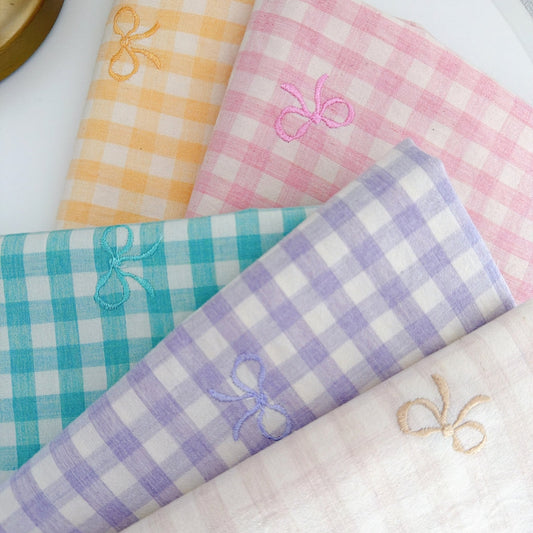 【即納/予約】french gingham ribbon / 刺繍 / コットン / ギンガム / リボン［EM011］