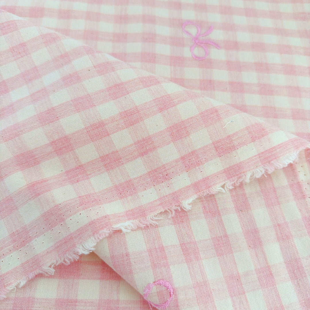 【即納】french gingham ribbon / 刺繍 / コットン / ギンガム / リボン［EM011］