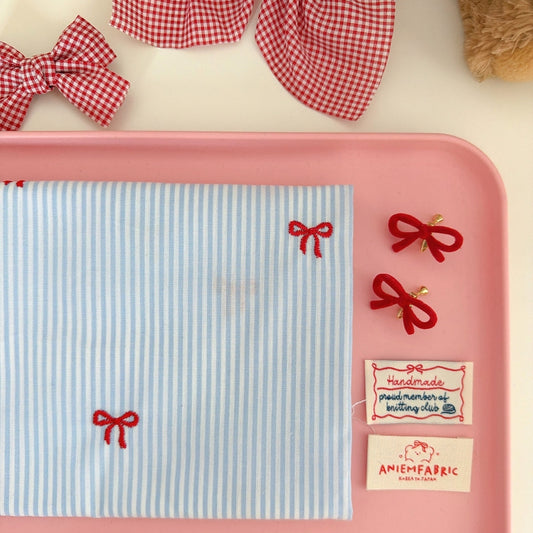 【即納】red ribbon stripe / コットン / リボン / ストライプ /［CO064］