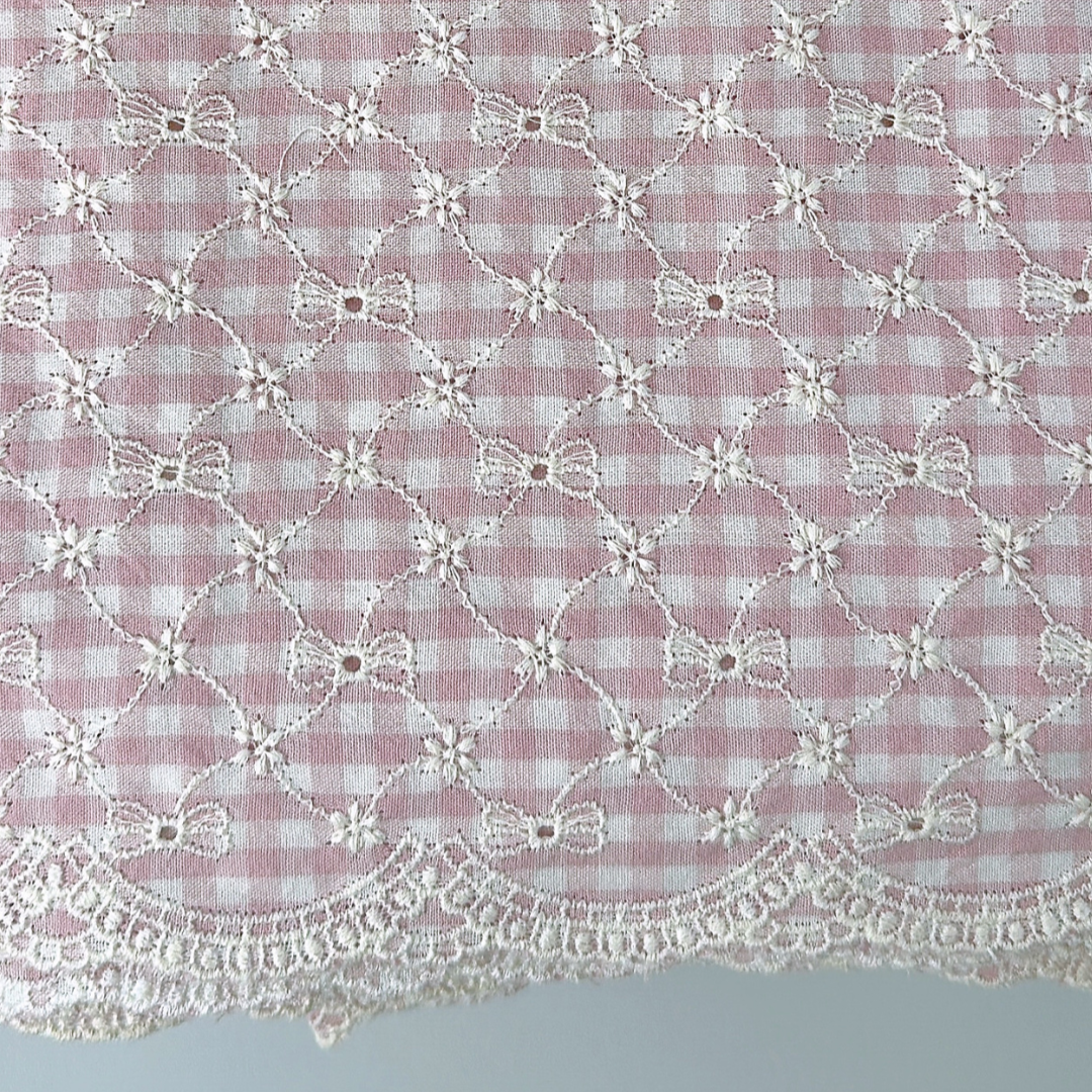 【即納】ribbon flower check  / 刺繍 / コットン / チェック / リボン / フラワー［EM003］