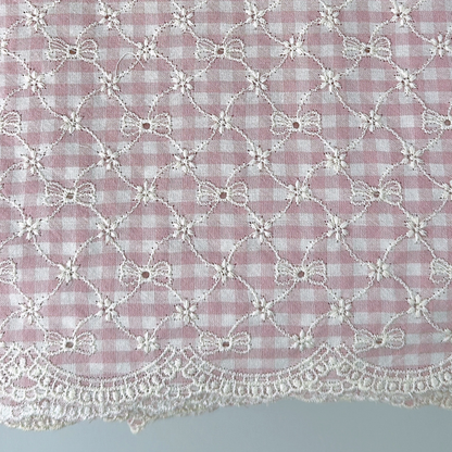 【即納】ribbon flower check  / 刺繍 / コットン / チェック / リボン / フラワー［EM003］