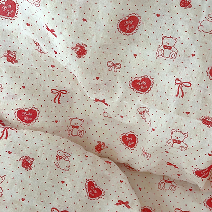 【即納】heart ribbon bear / リボン / ドット / くま / コットン［CO034］