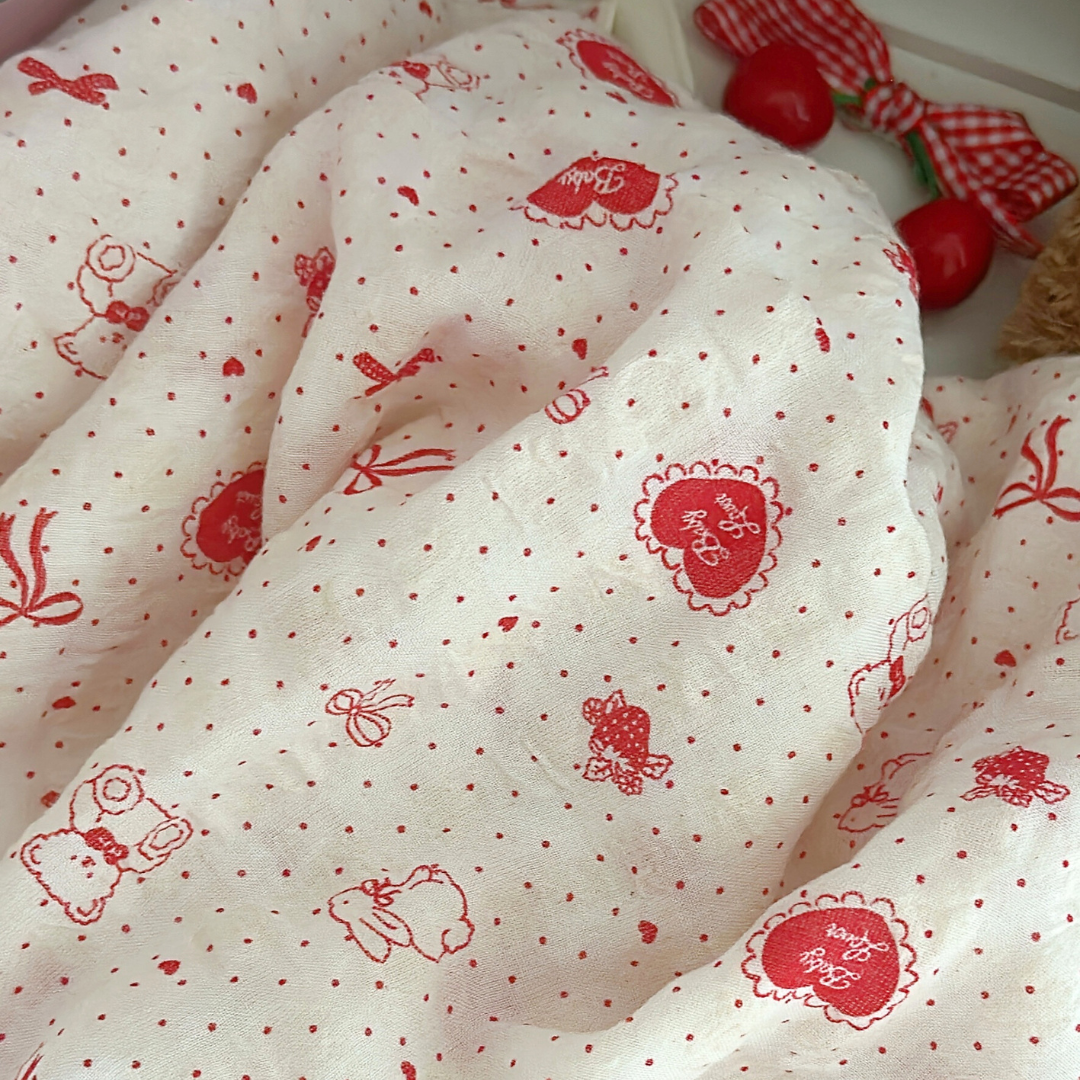 【即納】heart ribbon bear / リボン / ドット / くま / コットン［CO034］