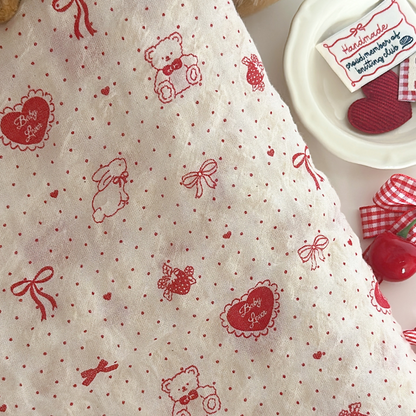 【即納】heart ribbon bear / リボン / ドット / くま / コットン［CO034］