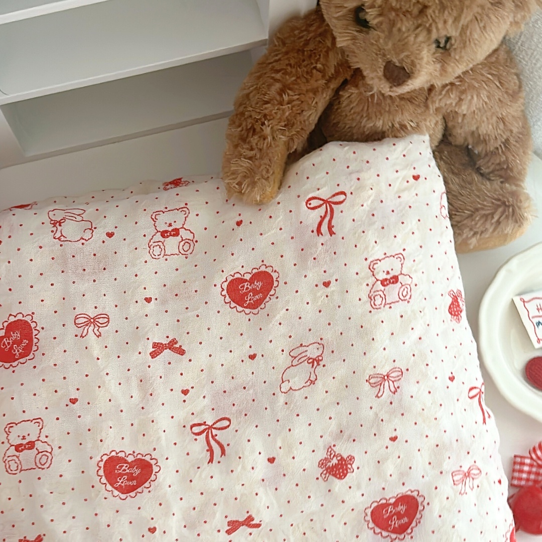 【即納】heart ribbon bear / リボン / ドット / くま / コットン［CO034］