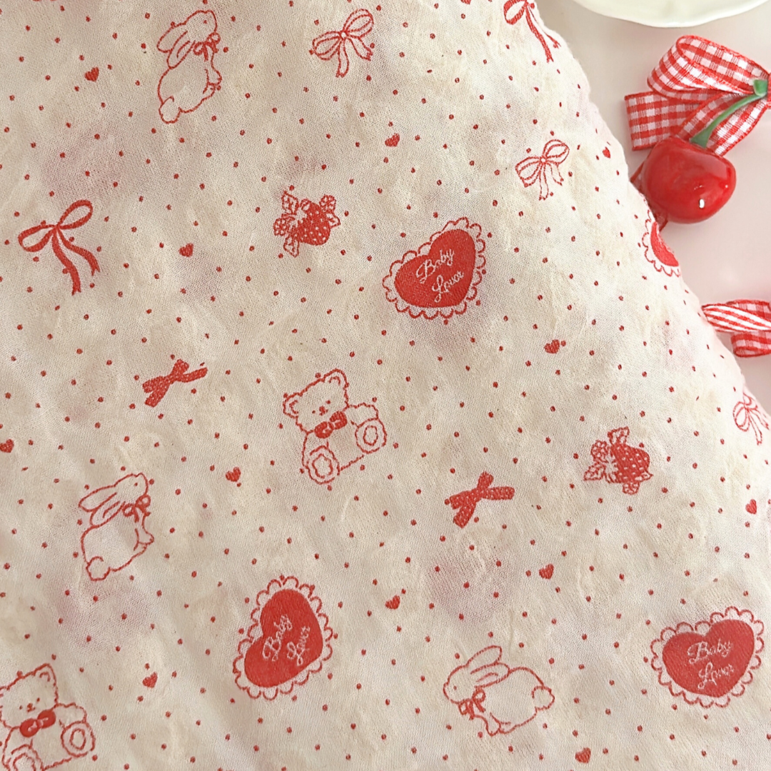 【即納】heart ribbon bear / リボン / ドット / くま / コットン［CO034］