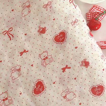 【即納】heart ribbon bear / リボン / ドット / くま / コットン［CO034］