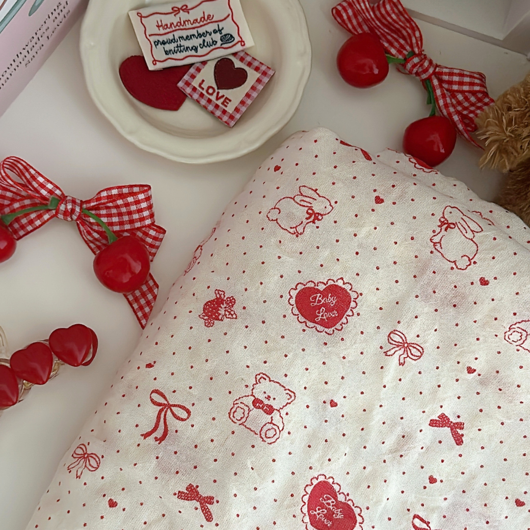 【即納】heart ribbon bear / リボン / ドット / くま / コットン［CO034］