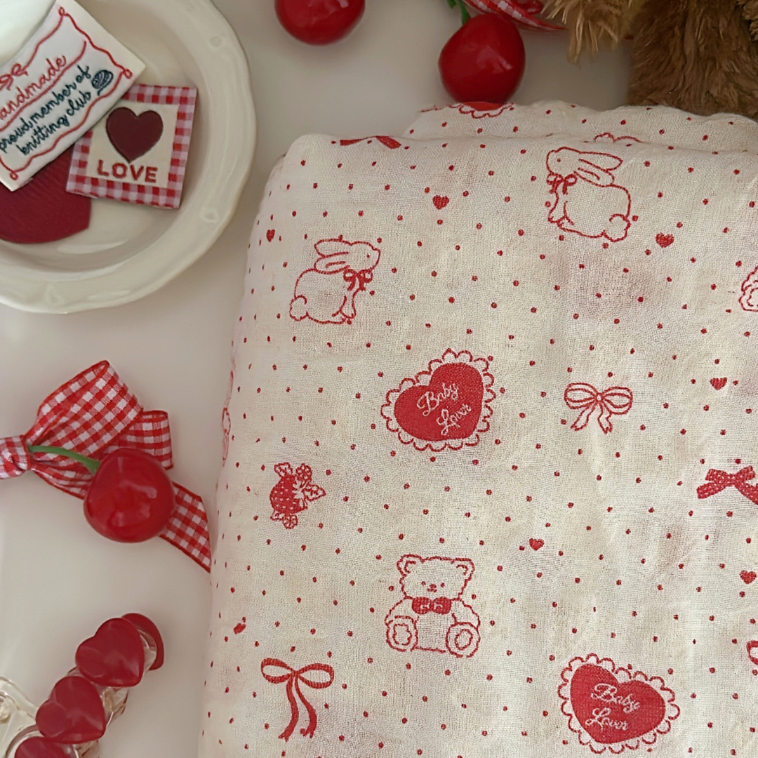 【即納】heart ribbon bear / リボン / ドット / くま / コットン［CO034］