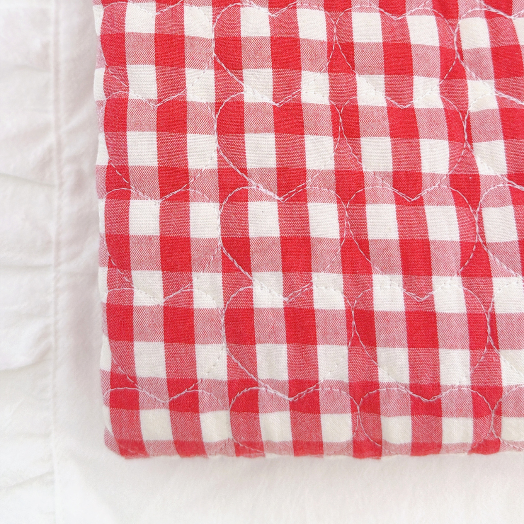 【即納 】red gingham heart quilting / チェック / ギンガム / キルティング［QU048］