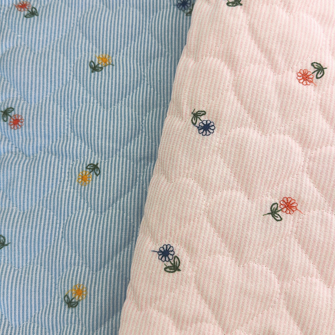 【即納】colorful flower stripe quilting / ストライプ / フラワー / キルティングあり・なし［QU018］