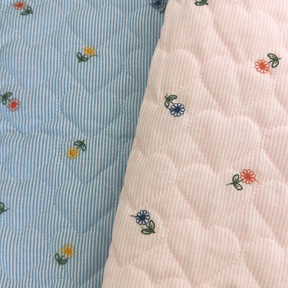 【即納】colorful flower stripe quilting / ストライプ / フラワー / キルティングあり・なし［QU018］