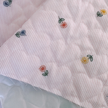 【即納】colorful flower stripe quilting / ストライプ / フラワー / キルティングあり・なし［QU018］