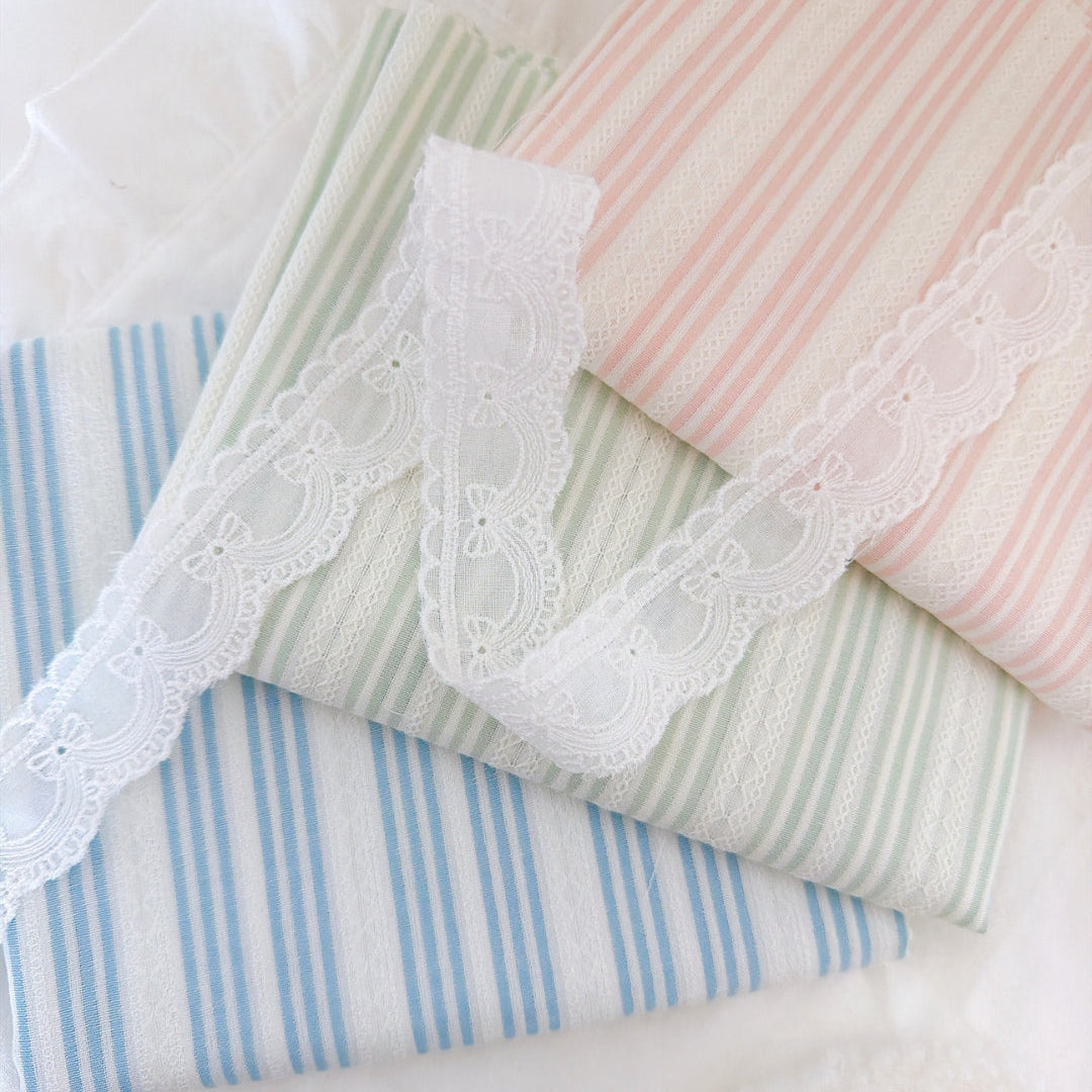 【即納】milky stripe lace / レース / ストライプ / コットン［CO073］