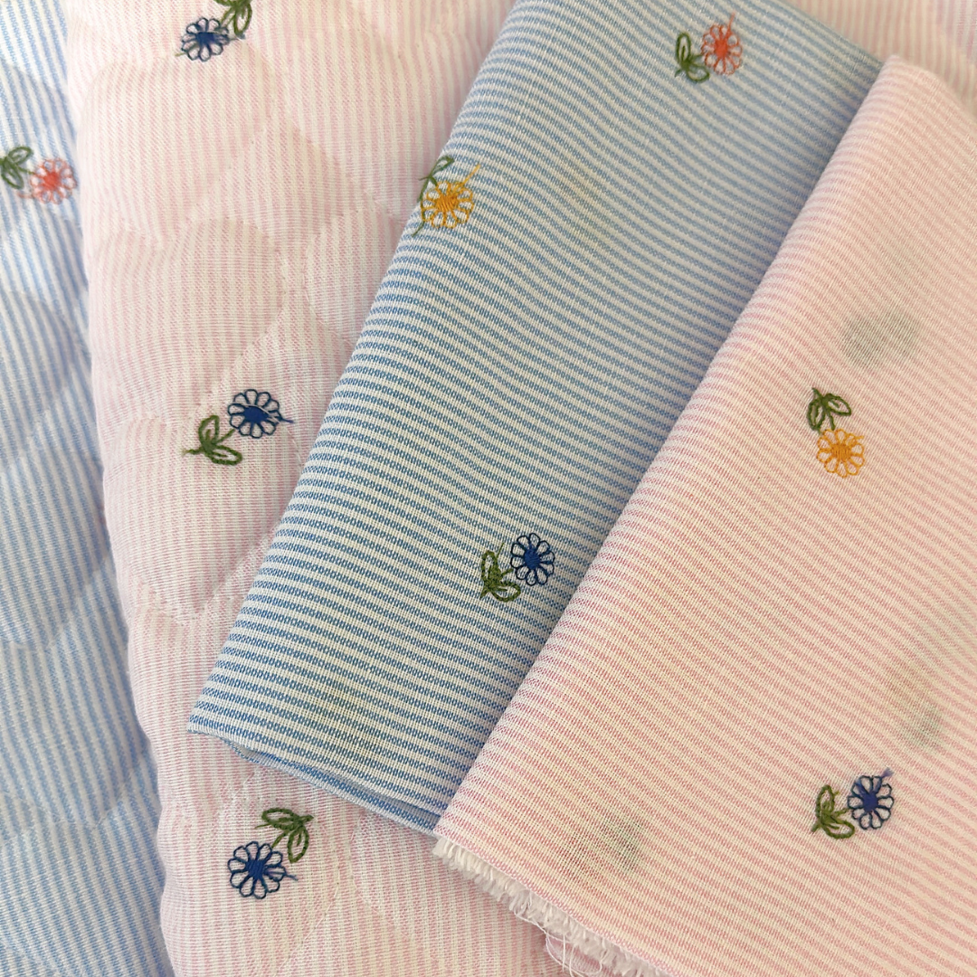 【即納】colorful flower stripe quilting / ストライプ / フラワー / キルティングあり・なし［QU018］