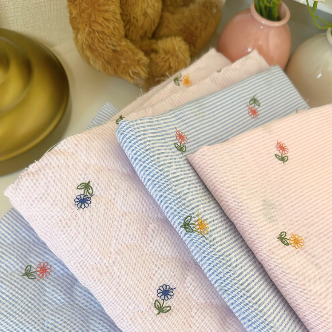 【即納】colorful flower stripe quilting / ストライプ / フラワー / キルティングあり・なし［QU018］