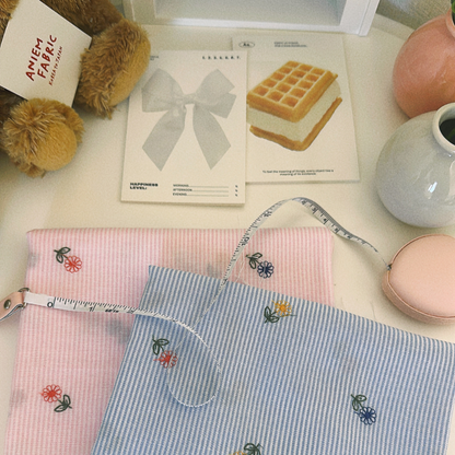 【即納】colorful flower stripe quilting / ストライプ / フラワー / キルティングあり・なし［QU018］