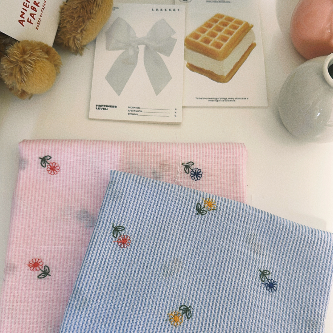 【即納】colorful flower stripe quilting / ストライプ / フラワー / キルティングあり・なし［QU018］